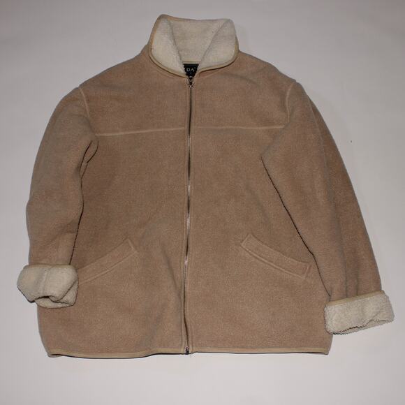Vintage FUDA New York Beige Zip Up Coat With Faux Fur Lining Size M - Picture 1 of 4